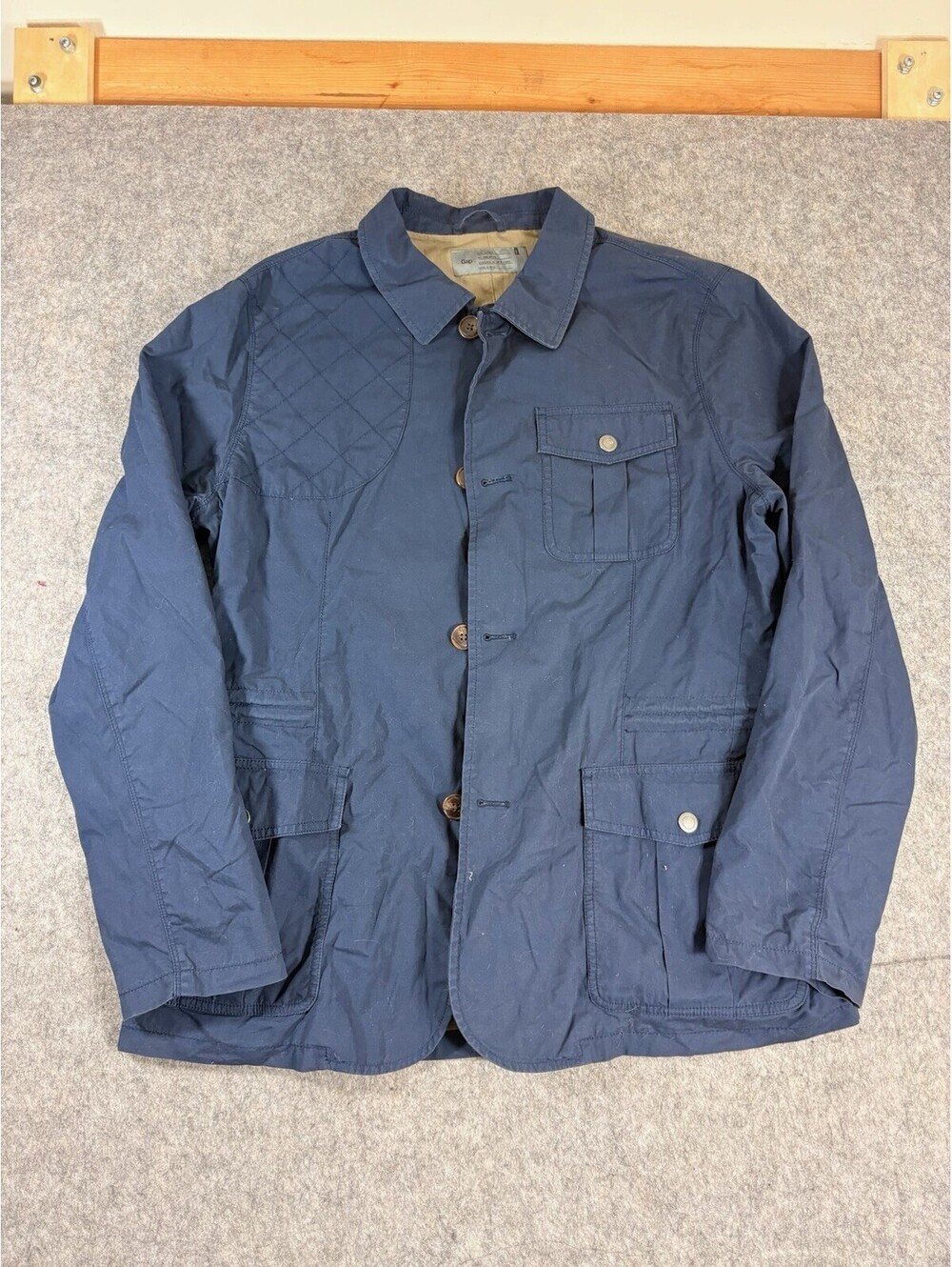Gap Men's Navy Blue Military Jacket Large Lined Button Mid-Length Casual